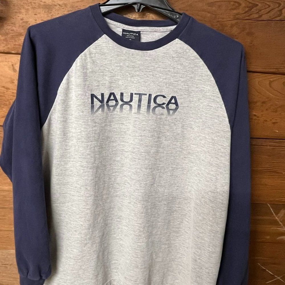 Men's T-shirt long sleeve Nautica Mirror Logo - Size XL - Gray & Blue